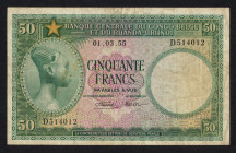 World Banknotes - Belgian Congo - 50 Francs 01.03.1955 Woman at left / 2 Fisherwomen (P. 27b) - pressed - Fine