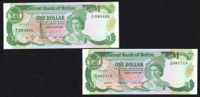 World Banknotes - Belize - 1 Dollar 1.1.1986+1987 Queen Elizabeth II at right (P. 46b-46c) - Total 2 pcs. - UNC.