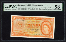 World Banknotes - Bermuda - 5 Pounds 1.5.1957 (P. 21c) - PMG About UNC 53