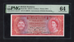 World Banknotes - British Honduras - 5 Dollars 1.1.1970 Government of British Honduras, Queen Elizabeth II on right (P. 30c) - PMG Choice UNC 64..