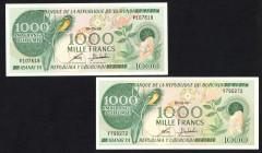 World Banknotes - Burundi - 1000 Francs 1.10.1989+1991 Paradise whydah bird on branch (P. 31) - Total 2 pcs. - aUNC/UNC.