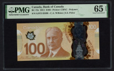 World Banknotes - Canada - 100 Dollars 2011 Sir Robert L. Borden - Polymer (P. 110c) - PMG Gem. UNC 65 EPQ