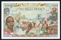 World Banknotes - Central African Republic - 5000 Francs 1.1.1980 Girl at left + village scene / Airplane, tractor + man smoking pipe (P. 11) - UNC