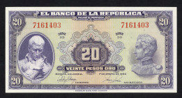 World Banknotes - Colombia - 20 Pesos Oro 1.1.1950 Jose de Caldas at left (P. 392d) - UNC.