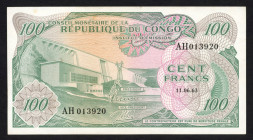 World Banknotes - Congo - Democratic Republic - 100 Francs 11.06.1963 Dam at left (P. 1a) - pressed - XF