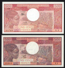 World Banknotes - Congo - Republic - 500 Francs ND (1974-1982) Woman at left (P. 2a-2d) - Total 2 pcs. - UNC.