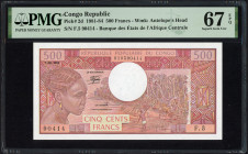 World Banknotes - Congo - Republic - 500 Francs ND (1982) Woman at left (P. 2d) - PMG Superb Gem UNC 67 EPQ.