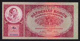 World Banknotes - Czechoslovakia - 50 Korun 1.10.1929 (P. 22s) - Specimen perforation - UNC.