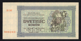 World Banknotes - Czechoslovakia - 2000 Korun 1945 (P. 50As) - Specimen - UNC.