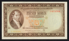 World Banknotes - Czechoslovakia - 500 Korun 12.3.1946 (P. 73a) - Unc with pinhole
