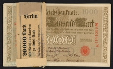World Banknotes - Deutschland - Reich (1874-1914) - Bundel banknotes Germany 1000 Mark 1910 consecutive numbers with original banderole AUNC-UNC, appr...