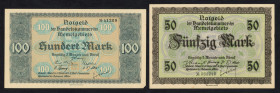 World Banknotes - Deutschland - Memelgebiet - ½ Mark - 100 Mark 22.2.1922 (P. 1-9) - complete series - Total 9 pcs. in aUNC/UNC.