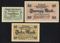 World Banknotes - Deutschland - Memelgebiet - 2, 10, 20 Mark 1922 (P. 3, 5, 6) - Total 3 pcs. - aUNC/aUNC/VF.