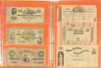 Banknotes in albums - USA - Very interesting collection of Confederate notes $2-1862 T42, $1-1862 T45, $50-1861 T66, $10-1864 T68, $5-1864 T69, Obsole...