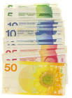 Banknotes in boxes - Netherlands - Small box redeemable Dutch currency: 5 Gulden 1966 (3), 5 Gulden 1973 (8), 10 Gulden 1968 (11), 25 Gulden 1971 (16)...