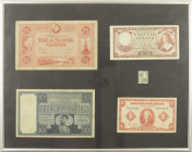 Banknotes in boxes - Netherlands - Frame holding 4 banknotes: 25 Gulden 1929 AV47B.1b/NVMH75.1, 50 Gulden 1945 AV67.1/NVMH99.1, 10 Gulden 1924 AV28.1d...