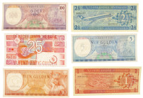 Banknotes in boxes - Netherlands - Small box banknotes NL, Neth. Antilles + Surinam - Total 6 pcs.