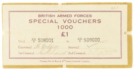 Banknotes in boxes - Engeland - 1 Pound ND (1948) British Armed Forces, prefix AA/9 508001-AA/9 509000 (P. M22) - Total 1000 pcs in original sealed br...