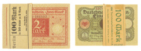 Banknotes in boxes - Germany - Small box with 2 bundels Germany 1 mark 1920 and 2 mark 1920, with original banderole AUNC-UNC, approx. 150 pcs.