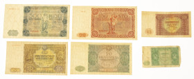 Banknotes in boxes - Poland - Small box banknotes Poland 2, 10, 20, 50, 100 and 500 Zlotych 1946-47 - Total 6 pcs.
