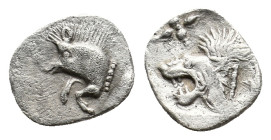 MYSIA. Kyzikos. (Circa 450-400 BC). AR Obol.0.39g 9.1m