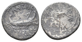MARK ANTONY. 32-31 BC. AR, Denarius. Military mint travelling with Mark Antony. 3g 17.8m
