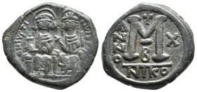 JUSTIN II and SOPHIA, 565-578 AD. AE, Follis. Nicomedia. 13.90g 28.2m