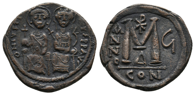 JUSTIN II and SOPHIA, 565-578 AD. AE, Follis. Constantinople. 15.62g 31.7m