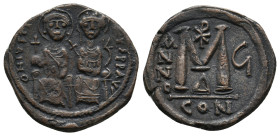 JUSTIN II and SOPHIA, 565-578 AD. AE, Follis. Constantinople. 15.62g 31.7m