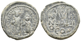 HERACLIUS, with HERACLIUS CONSTANTINE (?) 610-641 AD. AE, Follis. Constantinople. 10.42g 29.3m