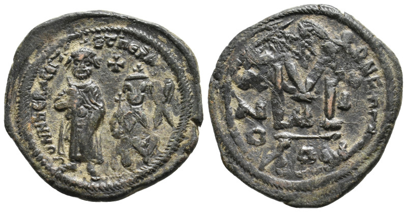 HERACLIUS, with HERACLIUS CONSTANTINE (?) 610-641 AD. AE, Follis. Constantinople...