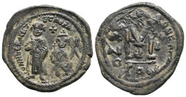 HERACLIUS, with HERACLIUS CONSTANTINE (?) 610-641 AD. AE, Follis. Constantinople. 12.64g 33.6m