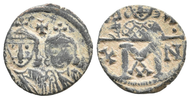 LEO IV the KHAZAR, with CONSTANTINE VI, 775-780 AD. AE, Follis. Constantinople. ...