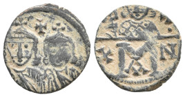 LEO IV the KHAZAR, with CONSTANTINE VI, 775-780 AD. AE, Follis. Constantinople. 2.11g 18.2m