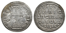 LEO IV THE KHAZAR with CONSTANTINE VI, 775-780 AD. AR, Miliaresion. Constantinople. 1.66g 21.3m