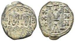 LEO III THE "ISAURIAN", with CONSTANTINE V, 717-741 AD. AE, Follis. Constantinople. 5.67g 23.6m