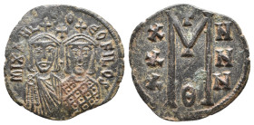 MICHAEL II AMORIANUS with THEOPHILUS, 820-829 AD. Follis, Constantinople. 7.33g 29.4m