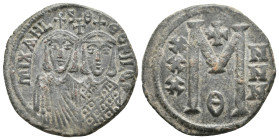 MICHAEL II AMORIANUS with THEOPHILUS, 820-829 AD. Follis, Constantinople. 7.91g 30m