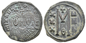 MICHAEL II AMORIANUS with THEOPHILUS, 820-829 AD. Follis, Constantinople. 8.82g 30.6m