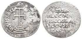 MICHAEL III THE DRUNKARD (842-867). Miliaresion. Constantinople.
Obv: IҺSЧS XRISTЧS ҺICA.
Cross potent set upon three steps; pellet below.
Rev: + M...