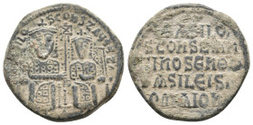 BASIL I THE MACEDONIAN with LEO VI and CONSTANTINE (867-886 AD). AE, Follis. Constantinople. 8.66g 25.9m