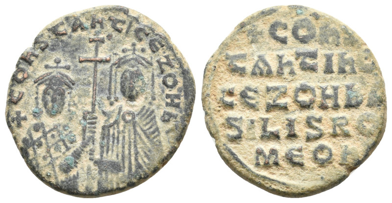 CONSTANTINE VII PORPHYROGENITUS with ZOE, 913-959 AD. AE, Follis. Constantinople...