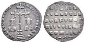 BASIL II and CONSTANTINE VIII, 976-1025 AD. AR, Miliaresion, Constantinople. 2.34g 21.8m