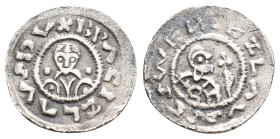 BOHEMIA, Duchy of Bohemia. Bretislav I. 1037-1055. AR Denar. Praha (Prague) mint. Facing bust of Bretislav; pellets flanking / Bust of St. Wenceslaus ...