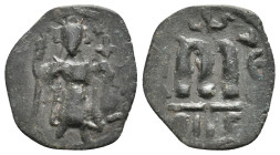 UMAYYAD. Pseudo-Byzantine type, imitating the types of CONSTANS II, 640-650 AD. AE, Fals. 1.48g 20.8m