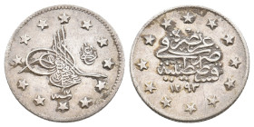 OTTOMAN. ABDULHAMID II "2 Kurus" 1293/IV (1876-1908) AR.
Obv: Toughra, "el-Ghazi" to right, regnal year below
Rev: Text, value and date within circl...