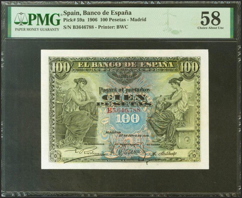 100 Pesetas. 30 de Junio de 1906. Serie B. (Edifil 2021: 313a, Pick: 59a). EBC++...