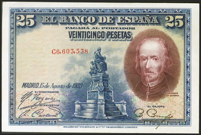 25 Pesetas. 15 de Agosto de 1928. Serie C. (Edifil 2021: 353). Apresto original....