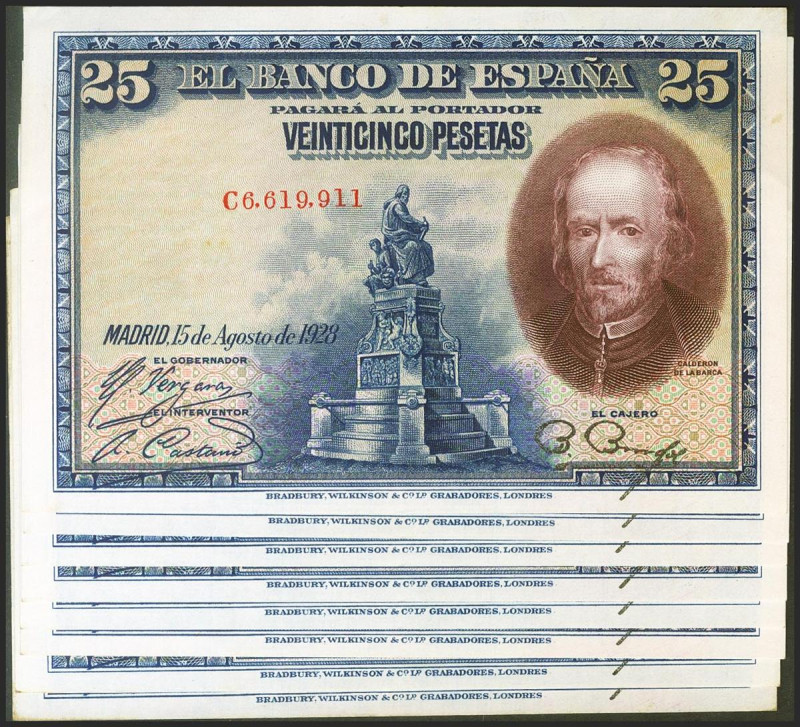 Precioso conjunto de 9 billetes correlativos de 25 Pesetas emitidos el 15 de Ago...