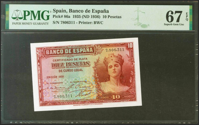 10 Pesetas. 1935. Sin serie. (Edifil 2021: 364, Pick: 86). Raro en esta excepcio...